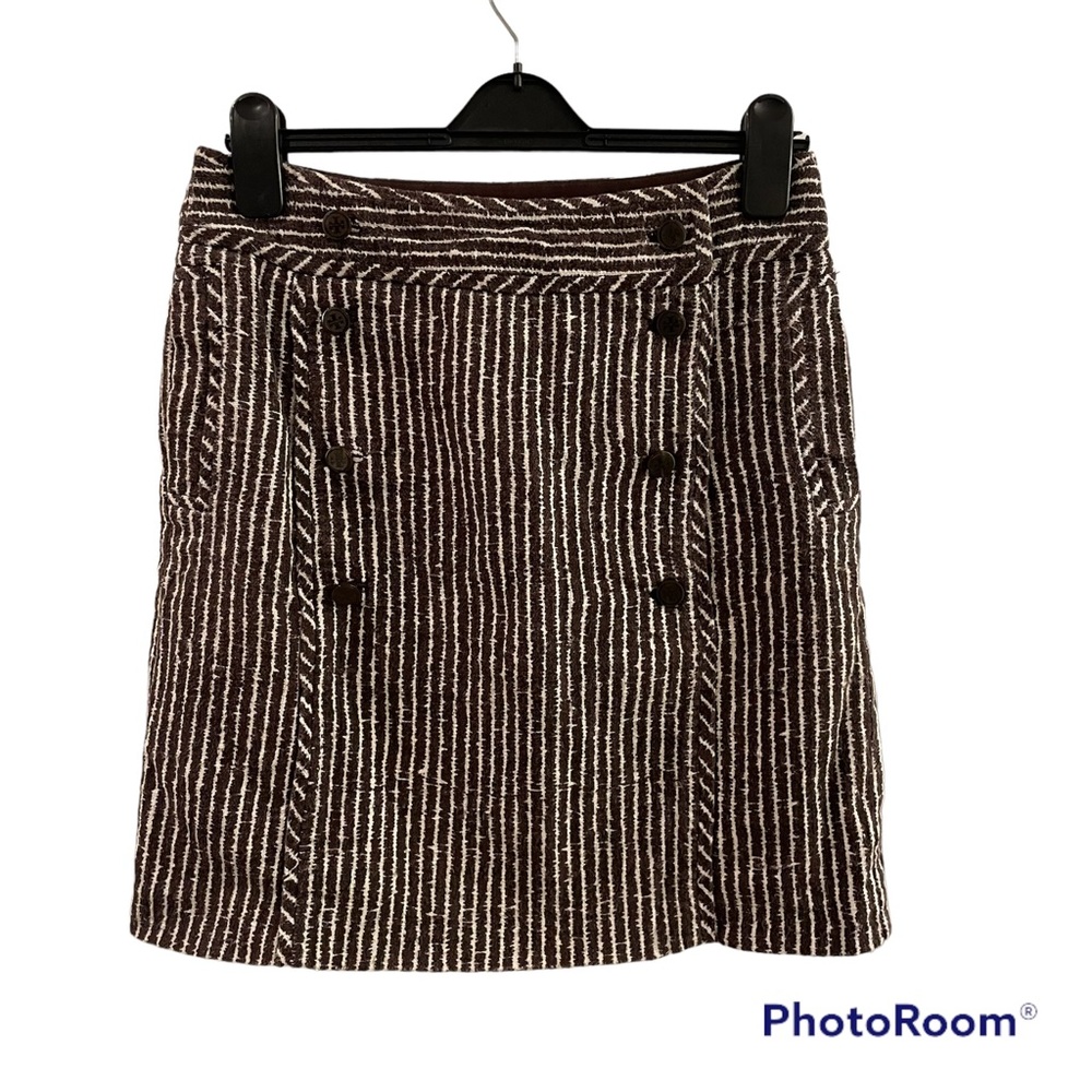 Tory Burch Textured Brown Striped Button Front Skirt 10